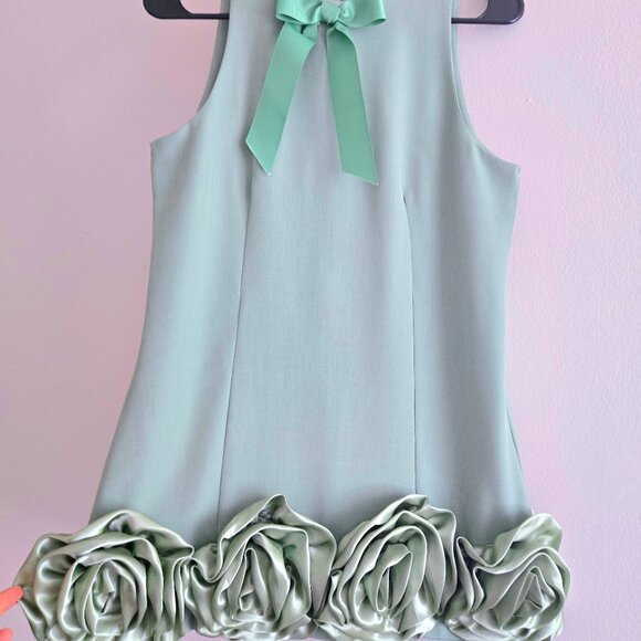 Mint Green A-line Dress with 3D Satin Rosette Hem - Elegant and Unique - Picture 1 of 5